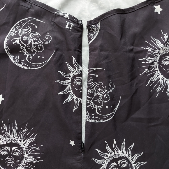 Celestial Sun Moon Star Print Midi Dress Large Goth Witch Fairy Zodiac Astrology - Picture 7 of 13